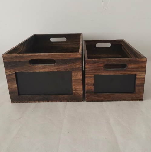 wooden crate,gift basket,wooden box with blackboard