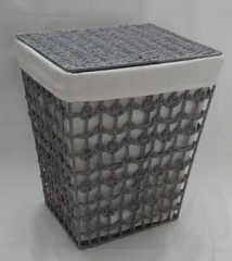 laundry basket with lid,storage basket,made of paper rope with metal frame
