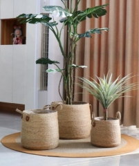 100% hand woven rush plant pot flower pot with plastic liner