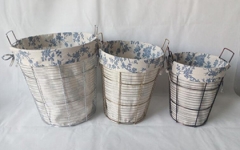 wired laundry basket,with fabric liner,S/3
