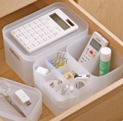 Cosmetics organizer with grid matte storage bins